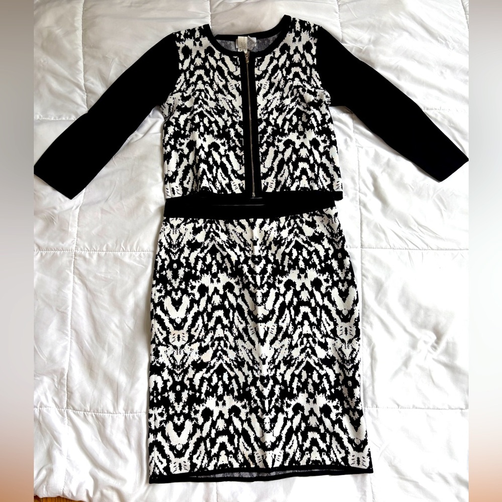 Carmen Marc Valvo Black and White Knit Jacket Set